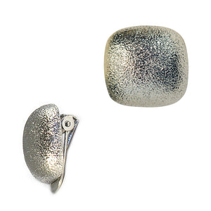 Square Clip on Earrings - Silver Colour