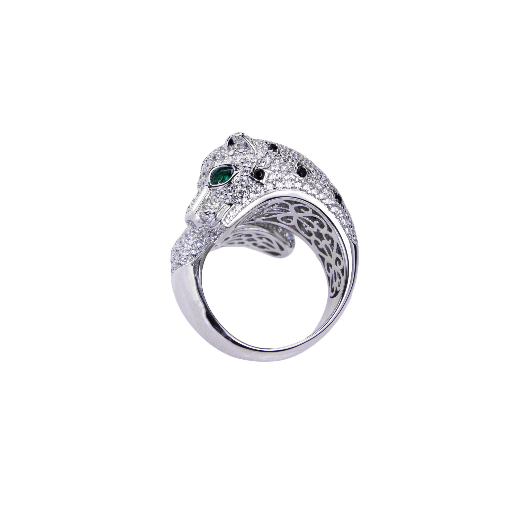 Cartier Paris Lakarda Panther Ring In 18Kt White Gold With Emeralds - Ruby  Lane